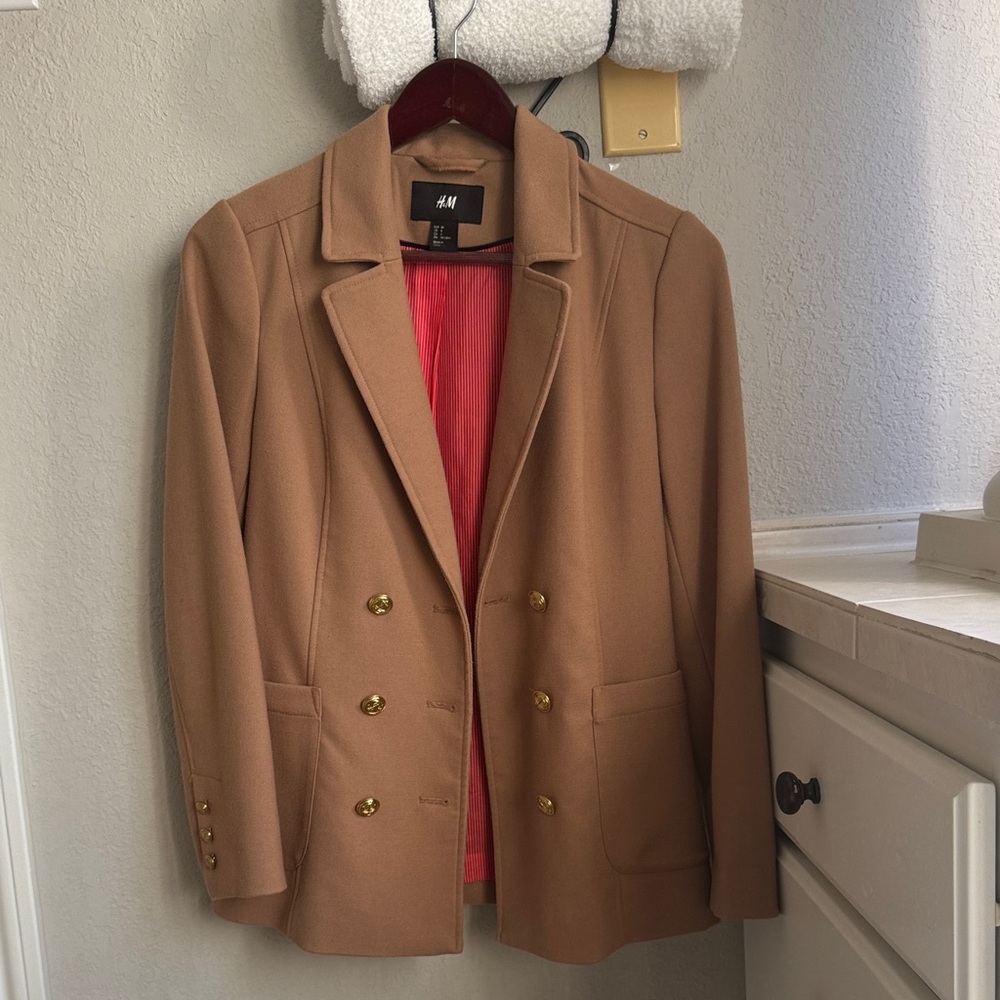 H&M Tan blazer coat with Gold Accents